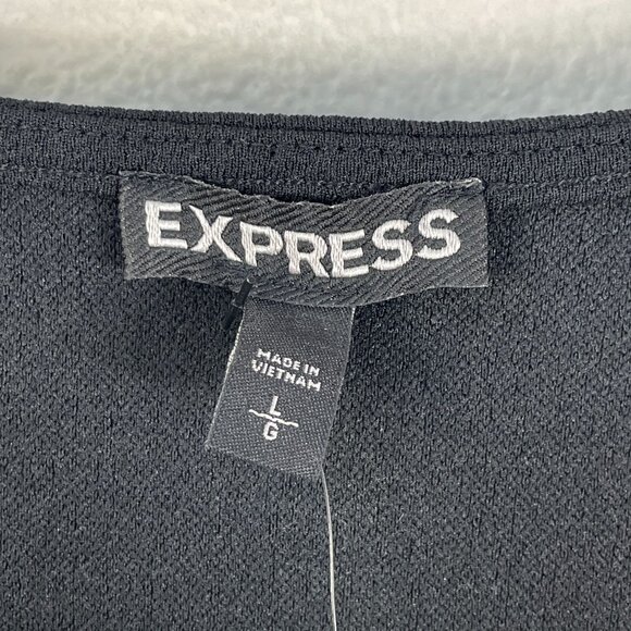 NEW Express Womens Large Black Deep V Neck Puff Sleeve Bodysuit Textured Top - Picture 3 of 10
